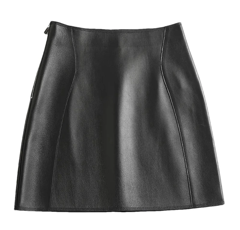 Dvbfufv Women Street Sexy Mini Leather Skirt Women Spring Korean Fashion High Waist A-Line Skirt Black