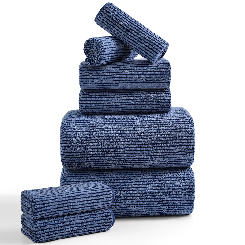 8-Piece Premium Towel Set for Bathroom|2 Oversized Large Bath Sheet,2 Hand Towels,4 Washcloths|Soft Cozy Highly Absorbent Fast Dry Microfiber Shower Towel Set for Hotel Bathroom Essentials,Navy Blue