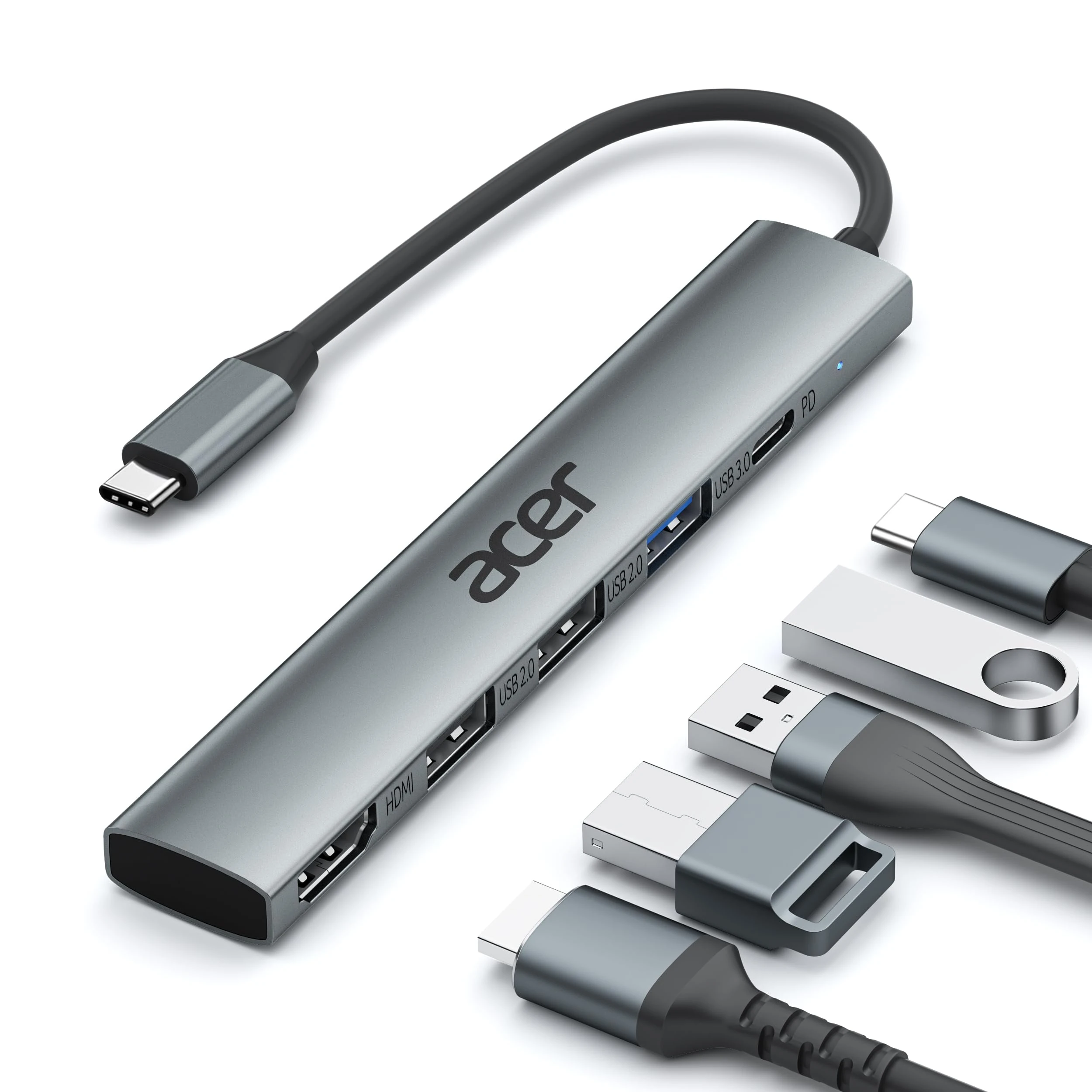 acer USB C Hub HDMI 4K, Aluminum 5-in-1 USB-C Multiport Adapter with 3 x USB-A Ports, 100W Power Delivery, Type-C Splitter Compatible with acer Laptop, Tablet, MacBook M3/M2, XPS, iPad Pro, etc