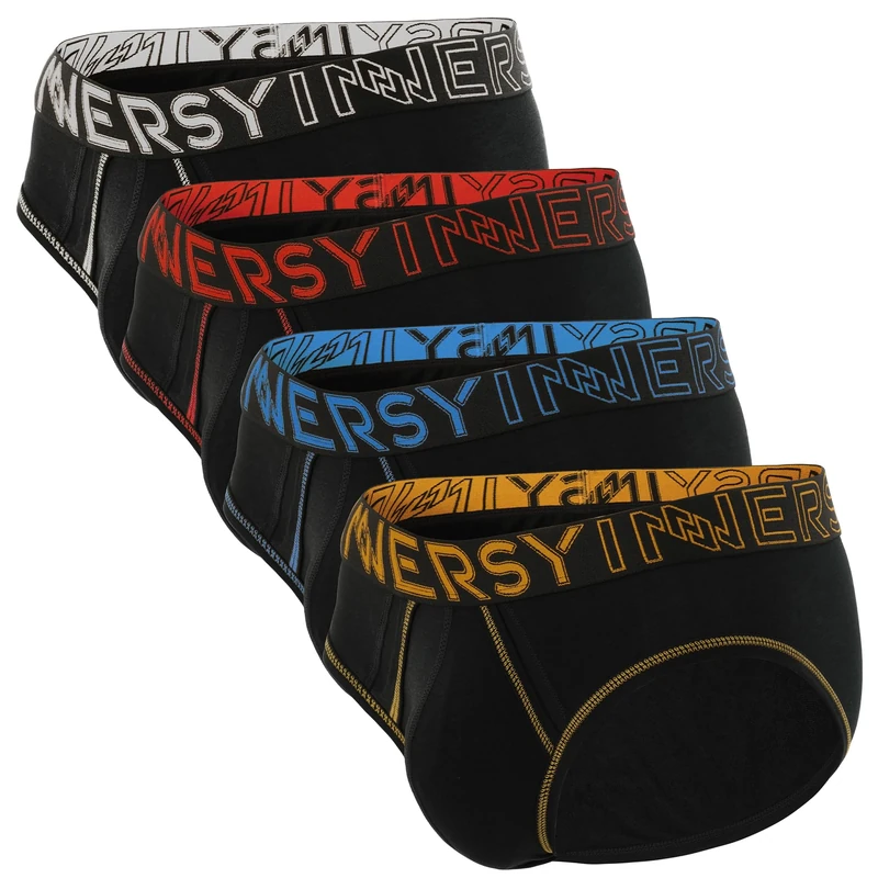 INNERSY Mens Briefs Underwear Black Underpants Breathable Pants with Separate Pouch 4 Pack (XL, 4 Black)