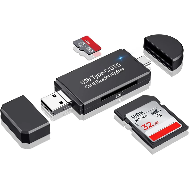 SD Card Reader, USB 2.0 Micro SD Card Reader & Type C Card Reader 3 Ports Memory Card OTG SD Adapter for Mac Android Phone PC Laptop Computer Camera Card Reader Support SD/TF/SDXC/SDHC/MMC/RS-MMC