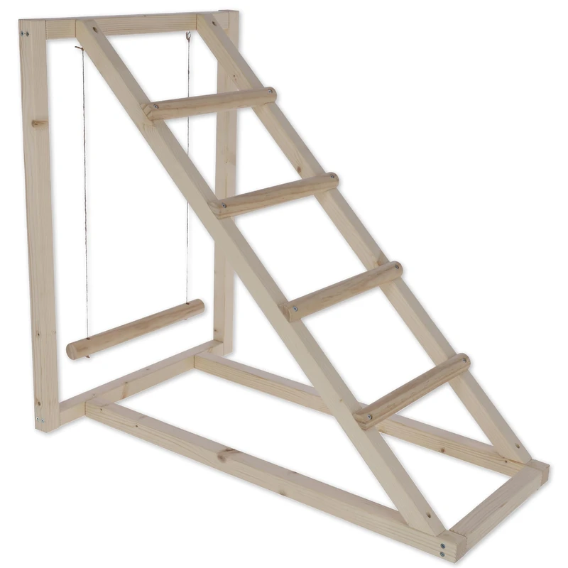 KERBL Climbing Tower with Swing for Chickens (Wooden Play Tower, 117 x 14.2 x 14.2 cm, Climbing Station for the Stable or Run) 73164