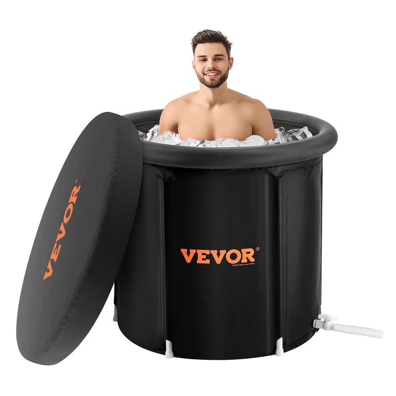 VEVOR Ice Bath Tub, 85 cm Long Cold Water Therapy Plunge Tub for Athletes, Portable Outdoor Ice Barrel Plunge Pool for Recovery, 398L Inflatable Folding Bathtub with Cover, Home Ice Pod for Adult