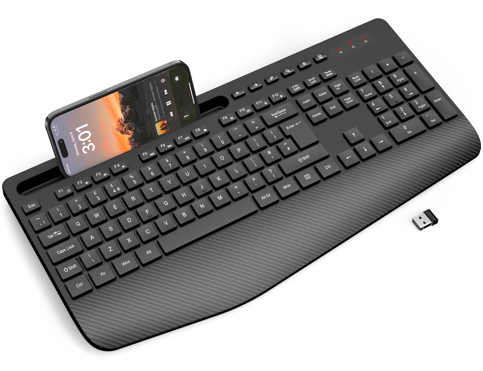 Wireless Keyboard with Wrist Rest, Full-size Ergonomic Keyboards with Phone Holder, Sleep Mode, 18 Multimedia Keys, Numeric Keypad, Silent 2.4GHz Cordless Keyboard for Mac/Windows/Computer/Laptop/PC