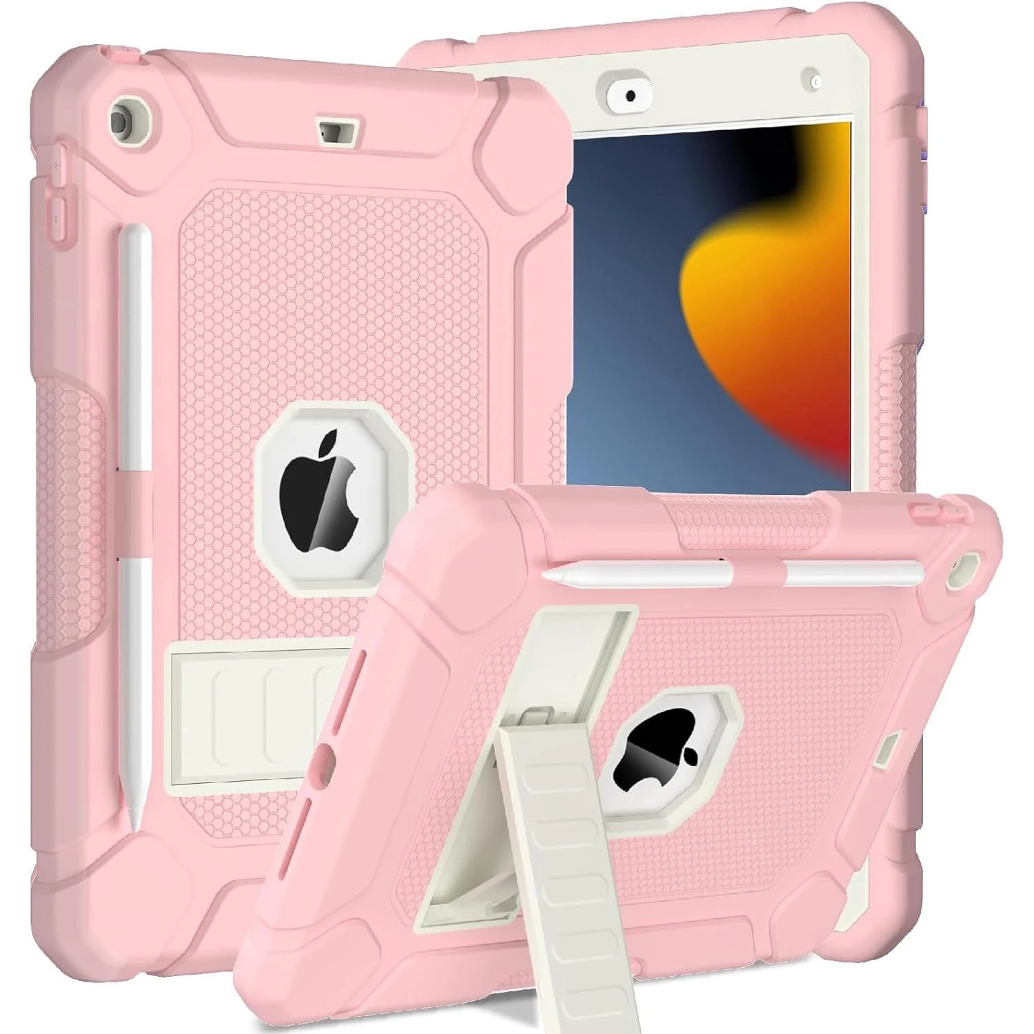 TOPWANT Case for iPad 9th 8th 7th Generation (10.2 inch, 2021/2020/2019), Shockproof Protective iPad 10.2 Case with Built-in Stand/Pencil Holder, Pink