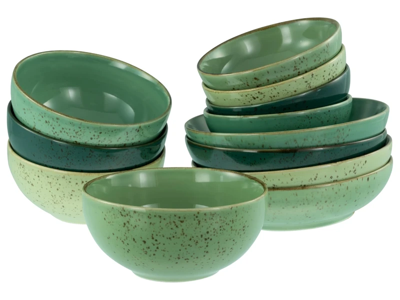 CreaTable, 24224, Nature Collection Series Green Life, 12-Piece Set for 12 Personen, Bowl Set aus Steinzeug, spülmaschinen- und mikrowellengeeignet, Qualitätsproduktion