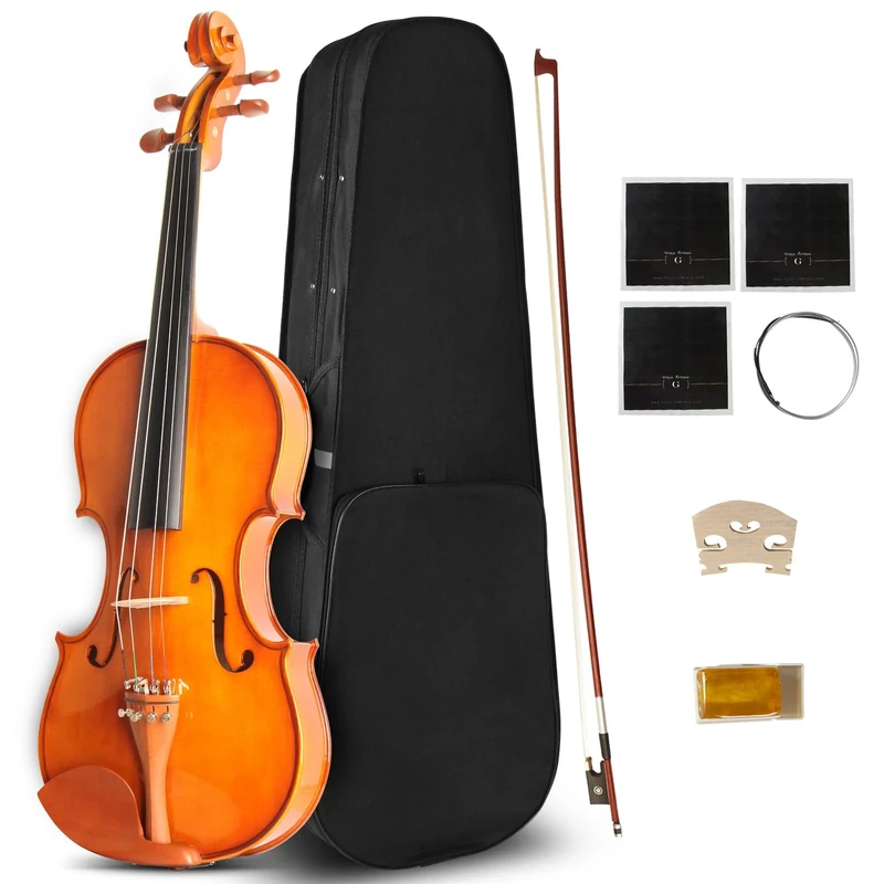Ceciliec CVA-400 Viola, Solid Wood Viola with Case, Bow, Rosin, Musical Instrument Acoustic Violas Set for Adults, Beginners Students, 14 Inch