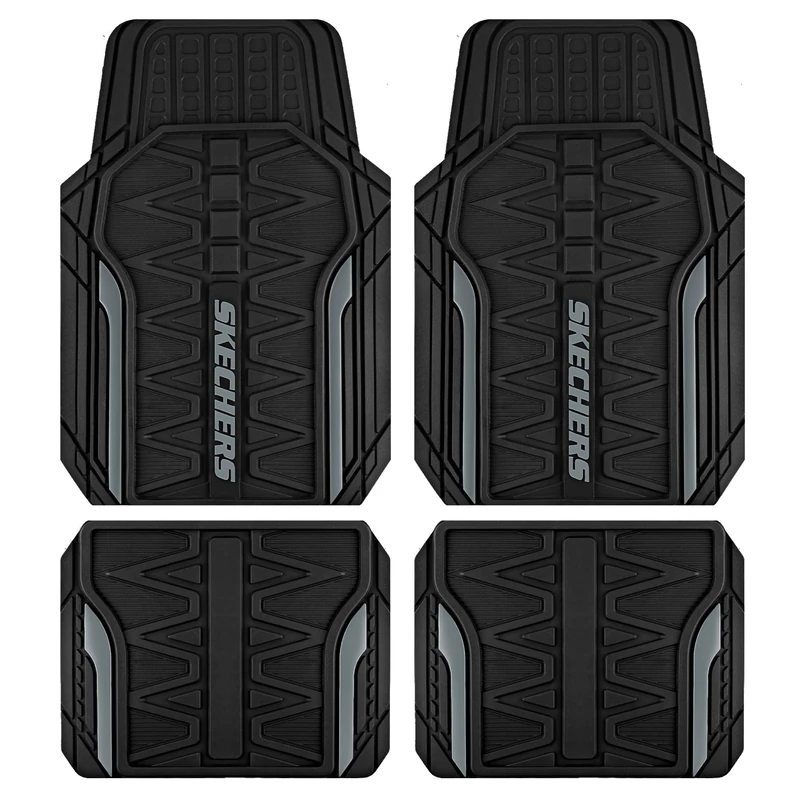 Skechers Car Floor Mats,Heavy Duty Rubber Car Mats Full Set,All Weather Floor Mats,Waterproof Trim to Fit Universal Floor Liner Car Accessories,Automotive Floor Mats for Cars Trucks SUV,Grey