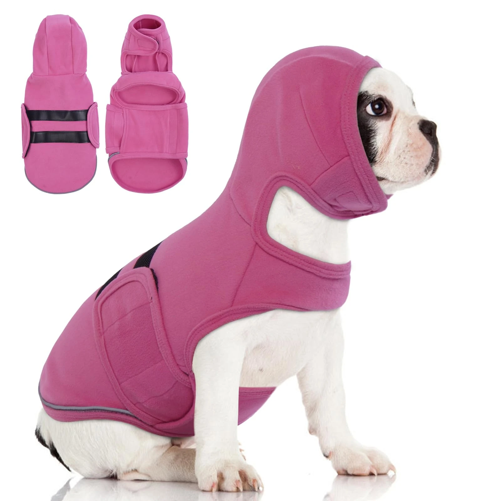 Lelepet Dog Anxiety Vest with Ear Wrap, Soft Pet Hoodie for Thunder Fireworks, Adjustable Dog Calming Coat for Small Dogs, Pets Soothing Shirt with Ear Muff, Rose Red XS