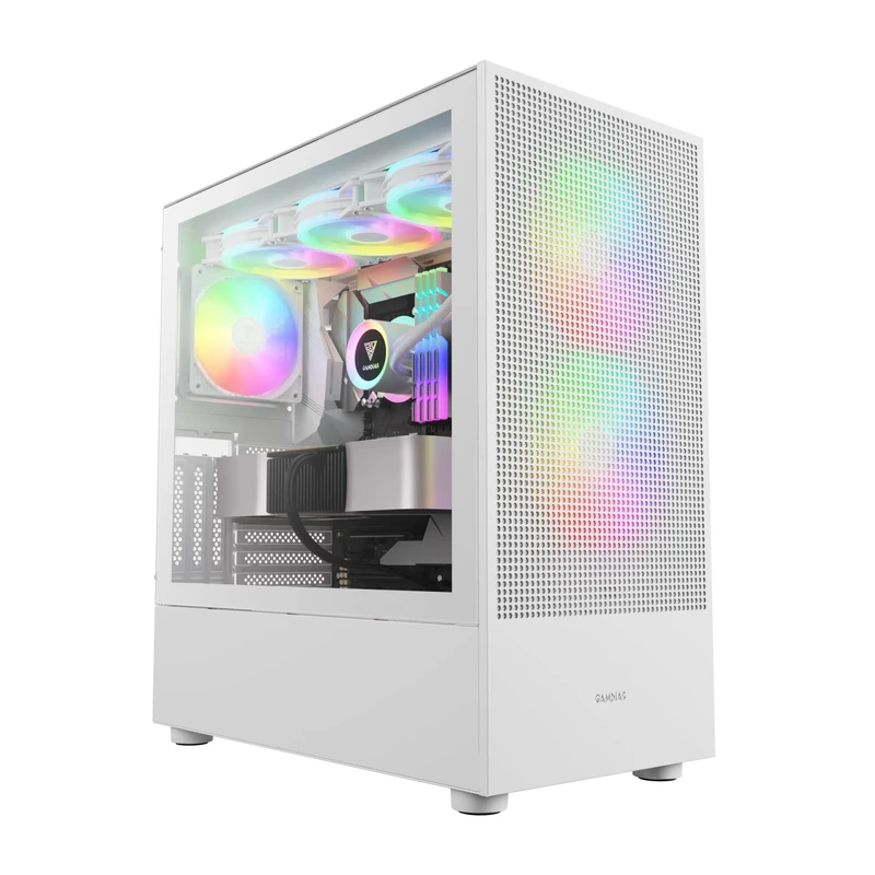 GAMDIAS TALOS M3 MESH ATX Mid Tower PC Case, 3 ARGB PWM Fan, Airflow Mesh Front Panel, Tool-Free Tempered Glass Side Panel, Magnetic Dust Filter,White
