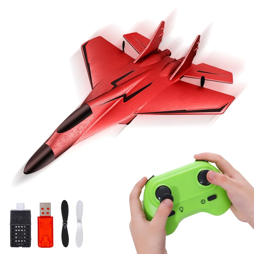 IXYHKB RC Airplane, 2 Channel RC Plane Ready to Fly, 2.4GHz Remote Control Airplane, RC Planes with LED Light, Remote Control Wireless airplane Toy for Adult Beginners (Red)
