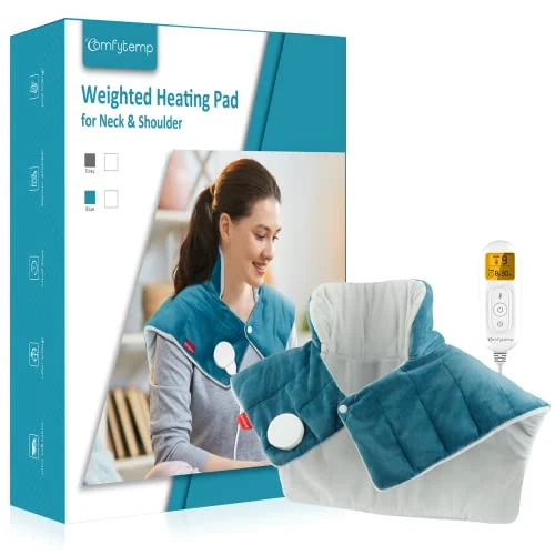 Comfytemp Weighted Neck Heat Pad for Pain Relief, Electric Shoulder Heating Pad with 9 Heating Levels, Auto-Off Timers,Heated Neck Wrap