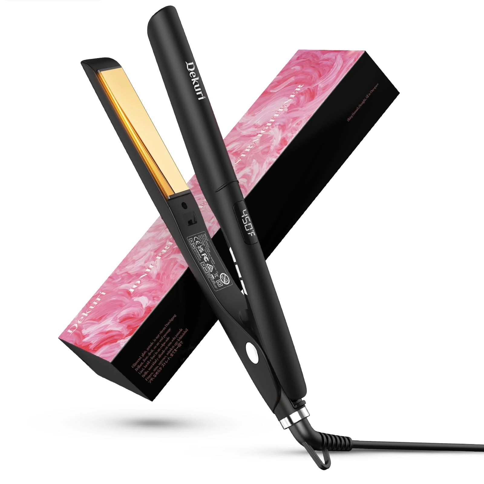 Dekuri 2 in 1 Hair Straightener and Curler, Smooth Titanium Plate,30s Fast Heat Flat Iron, 120-230℃ LCD Display, Ionic Hair Straighteners for Women - Pitch Black