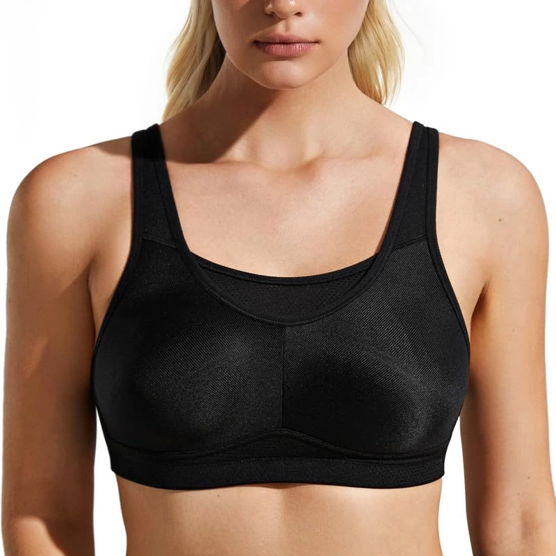 WingsLove High Impact Sports Bras for Women Seamless Full Coverage Non Padded High Neck Woukout Bra(Black,34F)