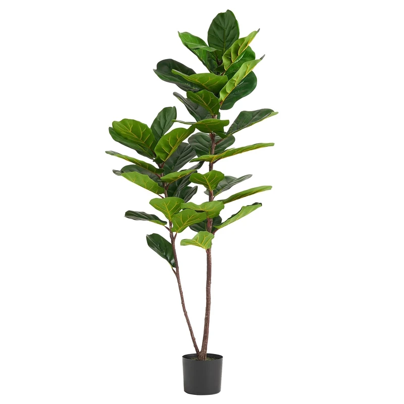 Leaf Design UK Artificial Plant Fiddle Fig Tree Plant Black Plastic Pot