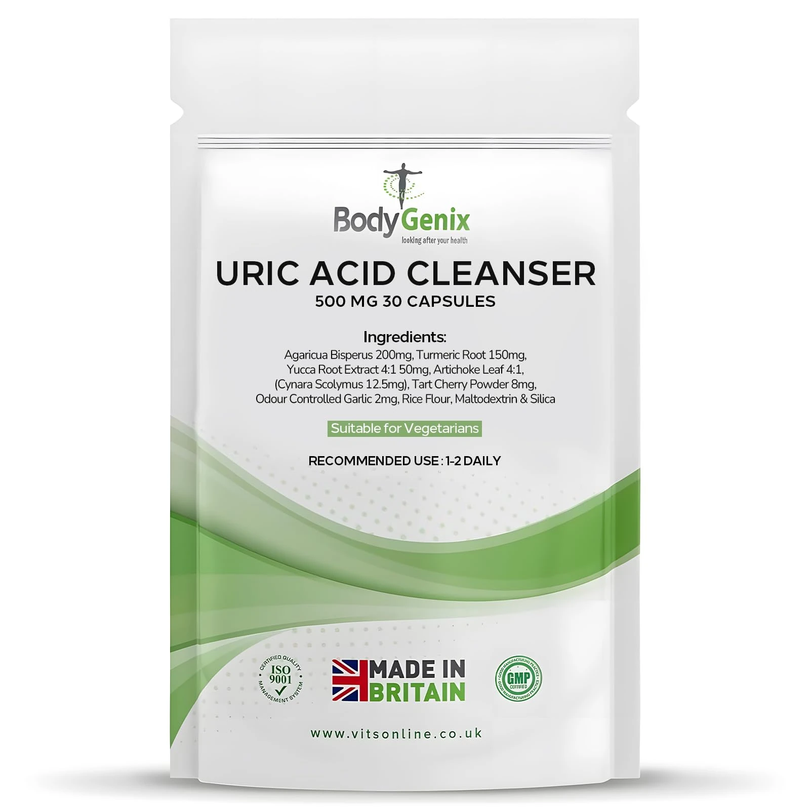 Bodygenix Uric Acid Cleanse Capsules - 500mg Healthy Uric Level Kidney Joints Detoxification Support Antioxidant Formula Natural Vegan Friendly Supplement - 30 Capsules 1 Month Supply
