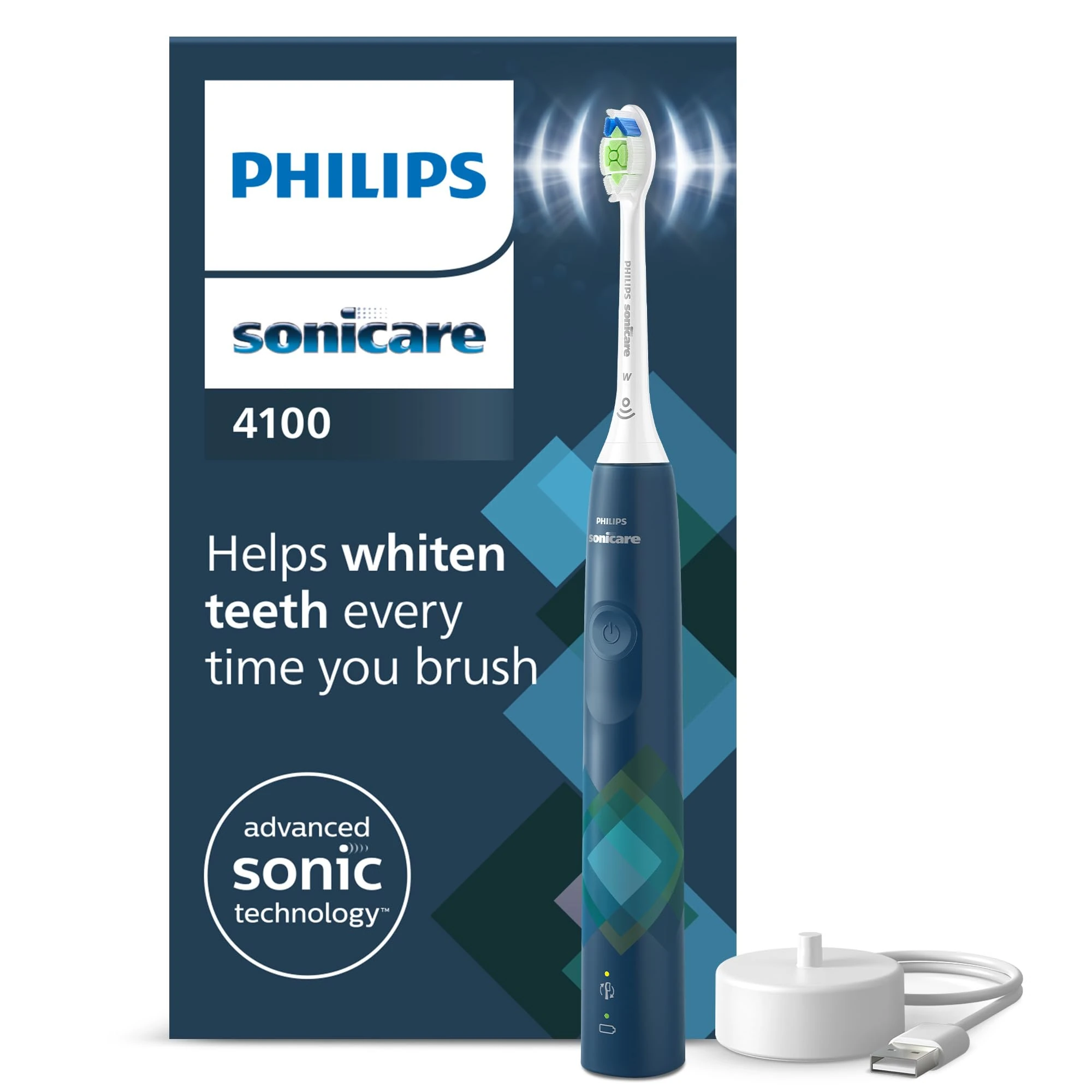 Philips Sonicare 4100 Electric Toothbrush, Sonic Toothbrush with Two Modes, Pressure Sensor and Timer, Malibu Blue Prismatic, Model HX3689/42