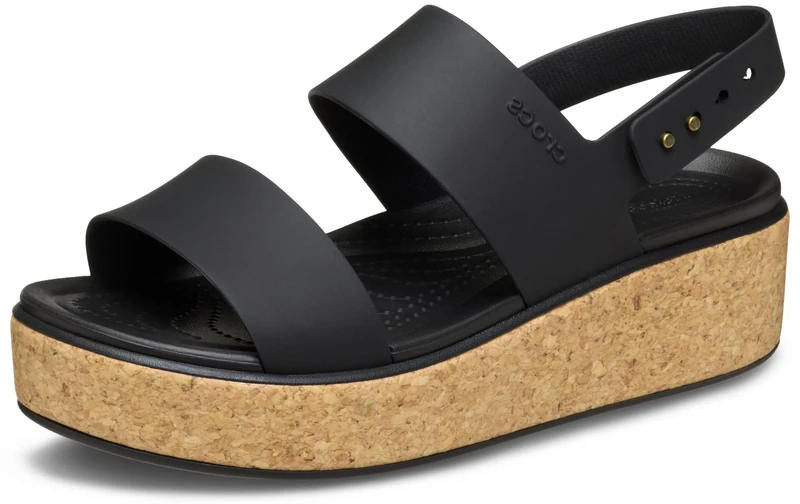 Crocs Women Sandal, Brooklyn Cork Low Wedge, Black/Black, 2 UK Women