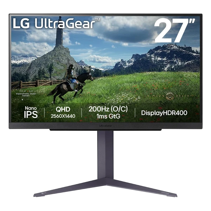 LG UltraGear Gaming Monitor 27GS85Q, 27 inch, 1440p, 200Hz Overclocked, 1ms Response Time, IPS Panel, NVIDIA G-Sync compatible & AMD FreeSync, Smart Energy Saving, DisplayPort, HDMI