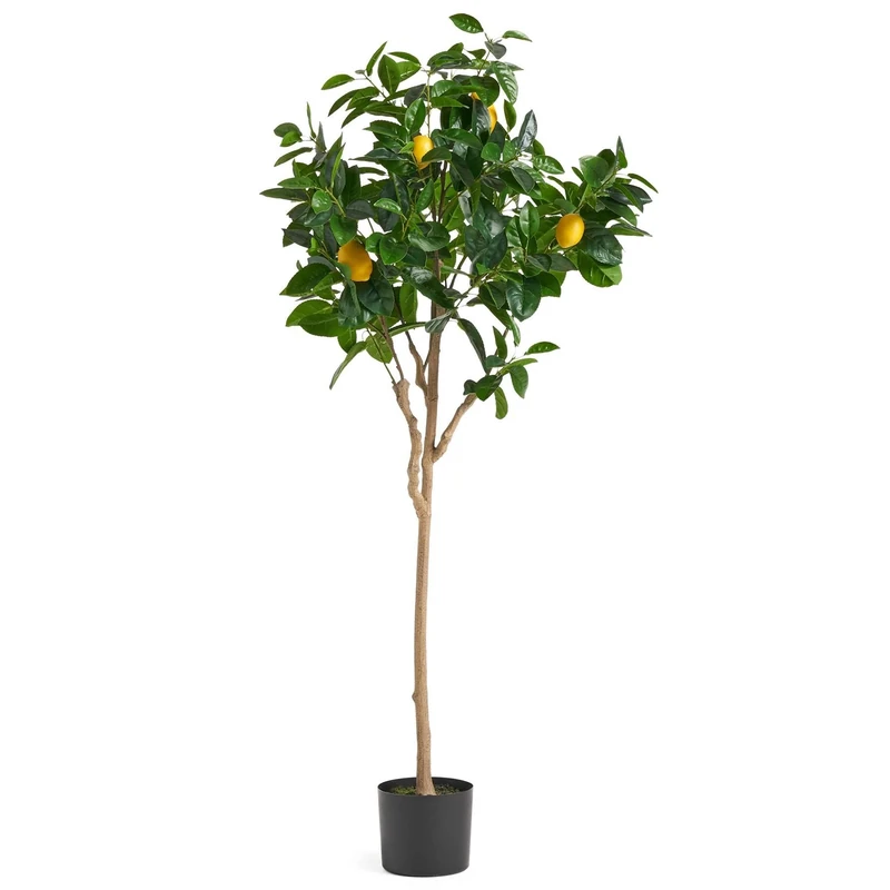 Leaf Design UK Artificial Lemon Tree Plant Black Plastic Pot