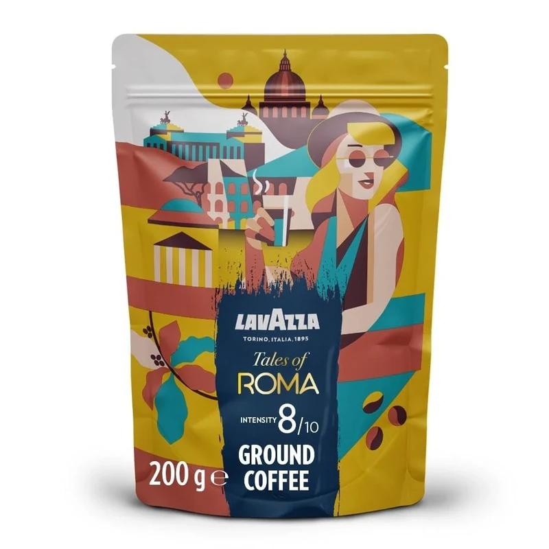 Lavazza, Tales of Roma, Coffee Ground, Ideal for Moka Pots, with Aromatic Notes of Hazelnut and Dark Chocolate, Arabica and Robusta, Intensity 8/10, Medium Roasting, 200 g