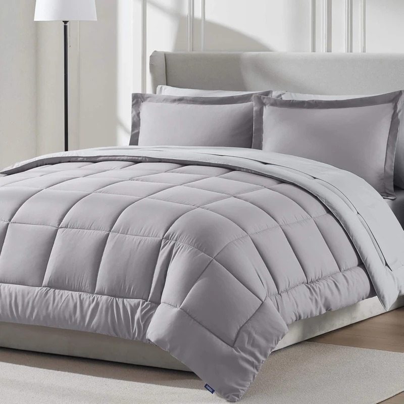 Nestl Comforter Set, Microfiber Polyester, Grey Lavender, Queen