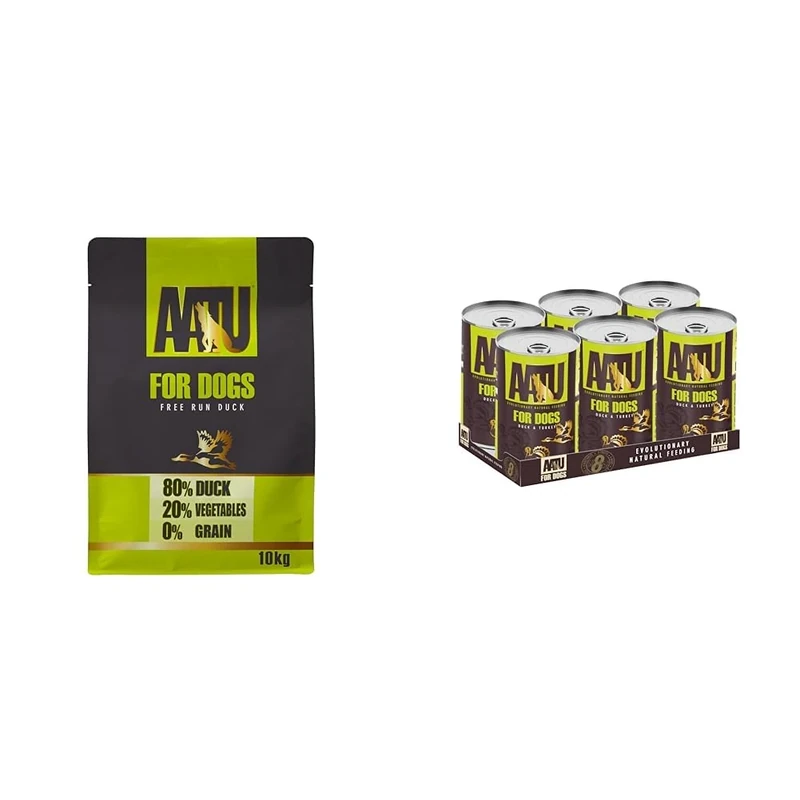 Bundle of AATU 80/20 Complete Dry Dog Food, Duck 10kg - Dry Food Alternaitve to Raw Feeding, High Protein. No Nasties, No Fillers. + Wet Dog Food in a Tin - Duck & Turkey (6x400g)