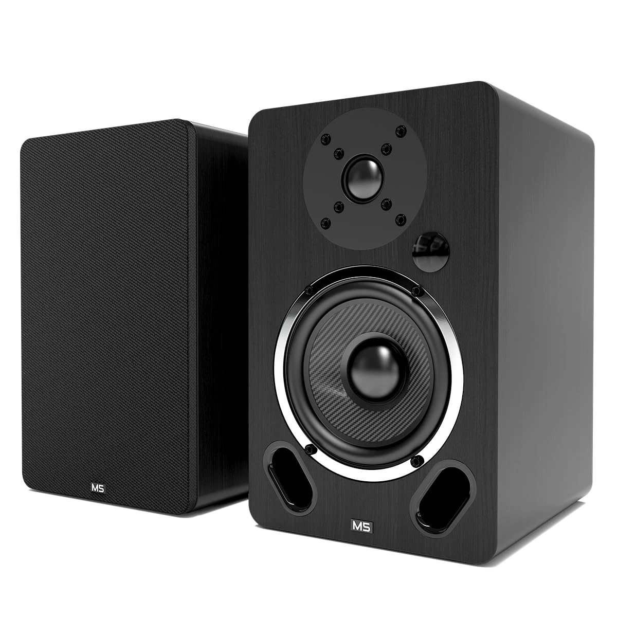 AZATOM Bookshelf Speakers | Bluetooth | 5” Carbon Fibre driver & Silk Tweeter | 24bit DAC Built-in | Perfect for Streaming Music, Gaming, Vinyl Turntable, HiFi, Home Theatre Equinox M5 (Black)