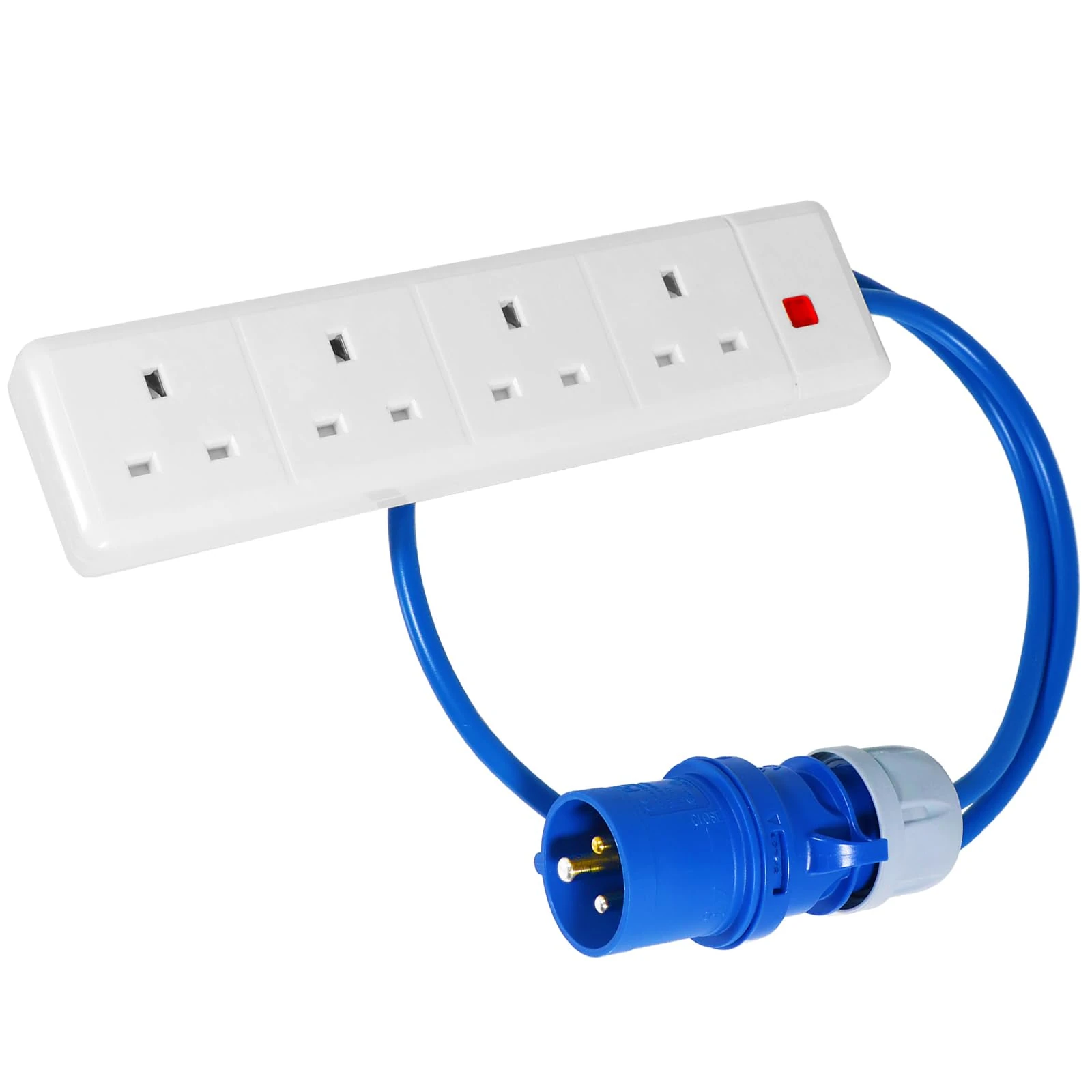 SPARES2GO 4 Gang Way Socket 16A Plug to 13A Caravan Motorhome Camping Hook Up Power Extension Lead (1 Metre)