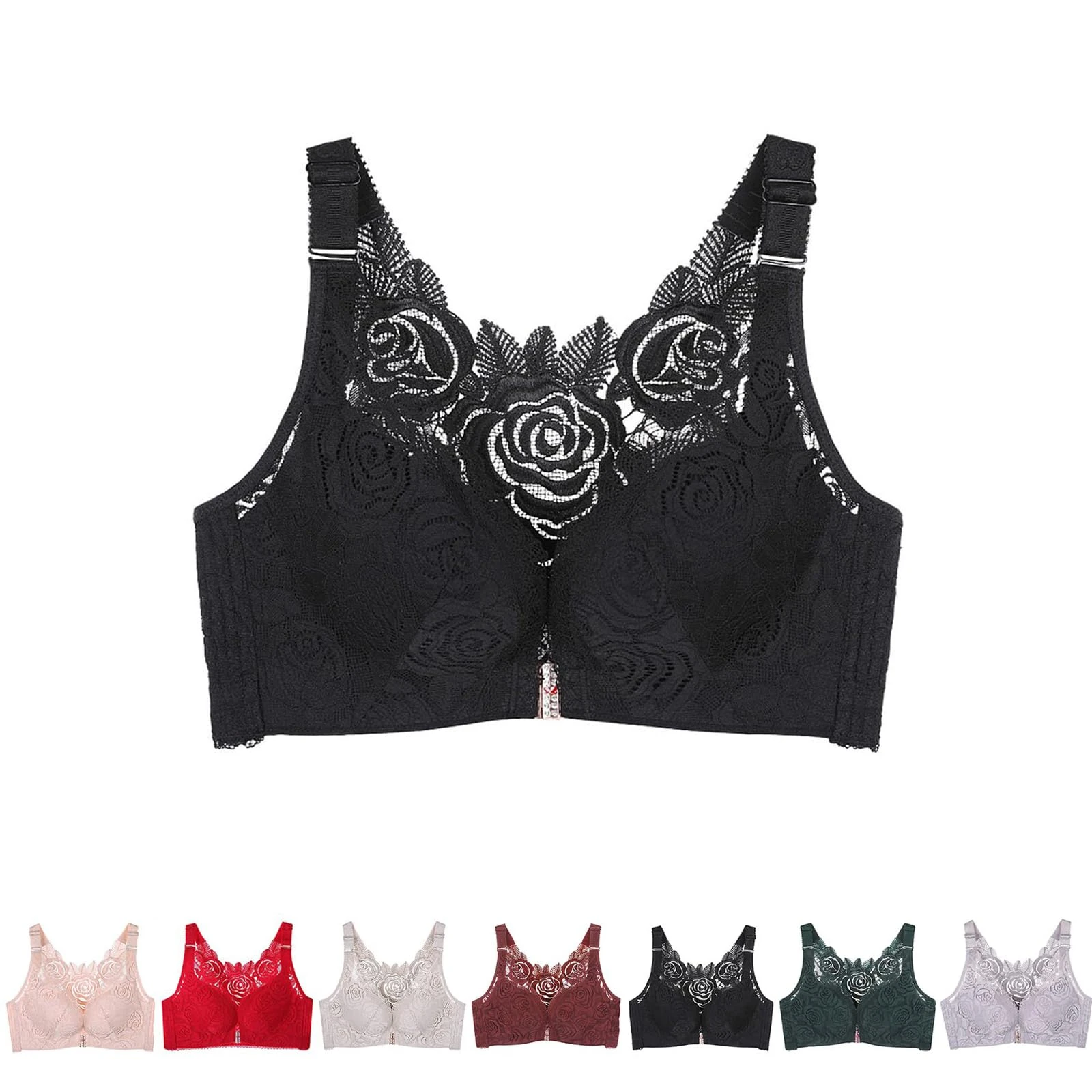 BDROX Floral Secrets Comfort Rose Bra,Seamless Front Closure Lace Butterfly Daily Bras,Women's Front Closure Bra (Black,38/85C)