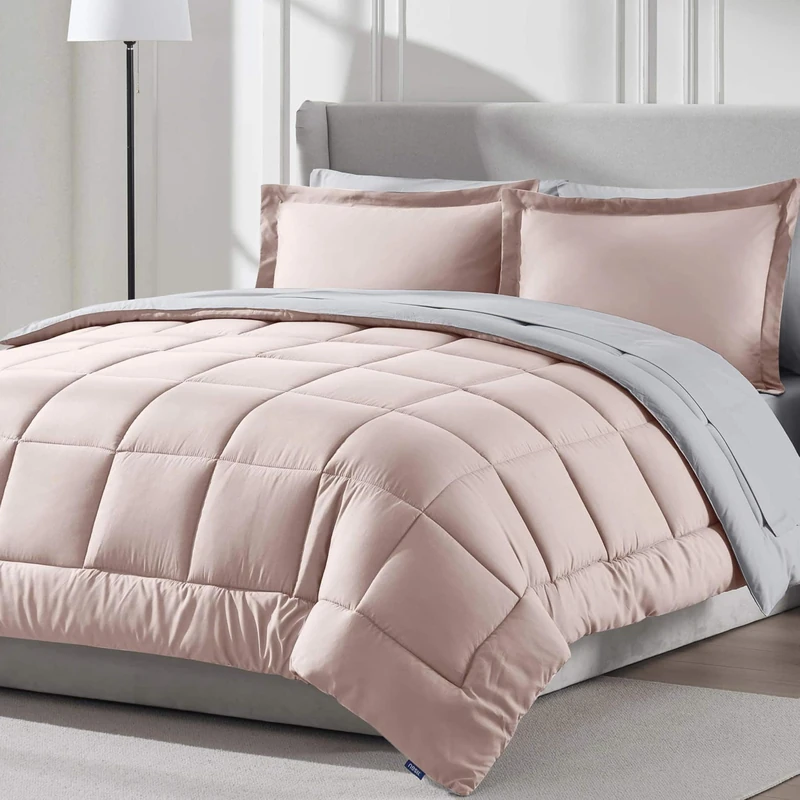 Nestl 7 Piece Queen Comforter Set – Blush Pink Reversible Bed in a Bag – Complete Queen Size Bedding Set with Sheets, Pillowcases and Shams