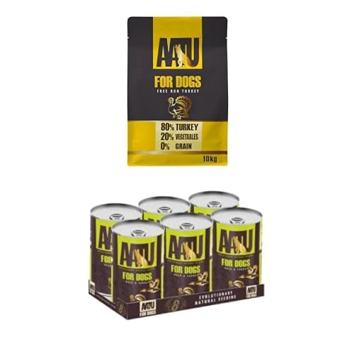 Bundle of AATU 80/20 Complete Dry Dog Food, Turkey 10kg - Dry Food Alternaitve to Raw Feeding, High Protein. No Nasties, No Fillers. + Wet Dog Food in a Tin - Duck & Turkey (6x400g) -