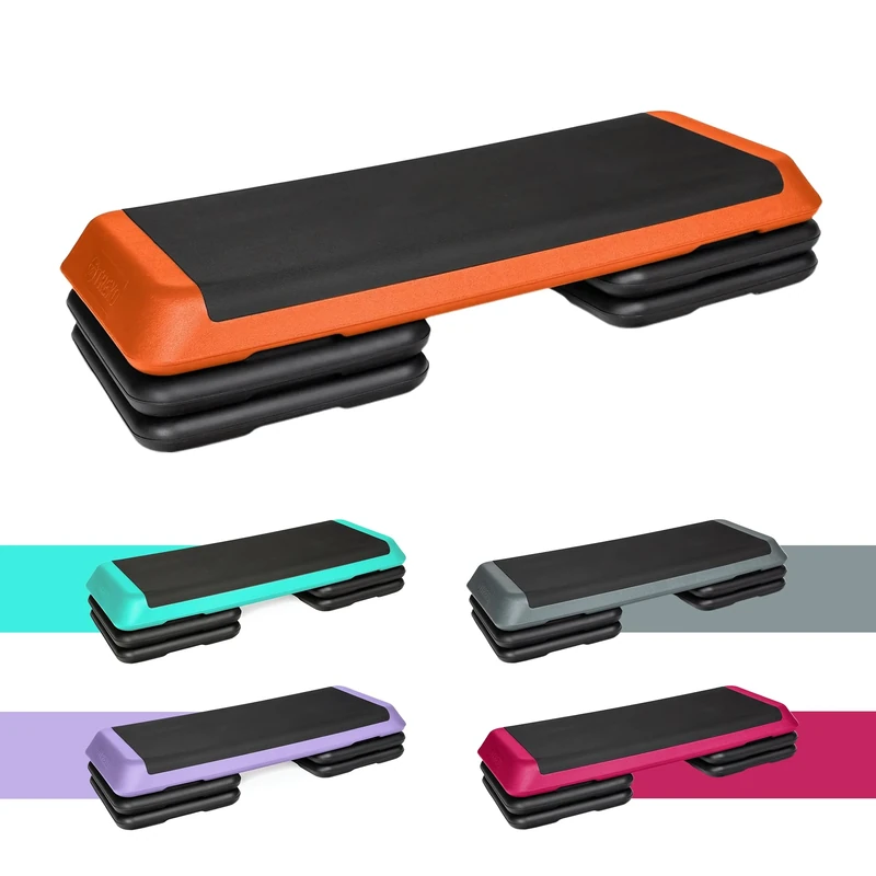 TREXO Stepper for Home - Aerobic Step with 3-Level Height Adjustment, Fitness & Sports - Training Device for Beginners and Advanced, Maximum Load 250 kg, Black/Orange