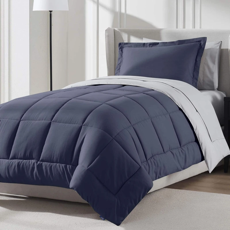 Nestl 5 Piece Twin Comforter Set – Navy Reversible Bed in a Bag – Complete Twin Size Bedding Set with Sheets, Pillowcase and Sham