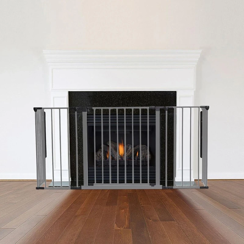 Safetots Multi Panel Fire Surround, 38cm Deep x 138cm Wide, Grey, 70cm Tall, Child and Pet Fire Safety, Baby and Toddler Fire Guard, Safety Barrier for Fireplaces, Easy Installation