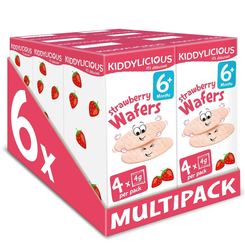 Kiddylicious Strawberry Mini Wafers - Gluten and Dairy Free Kids Snack - Suitable for 6+ Months - 6 x 4 Twin Packs