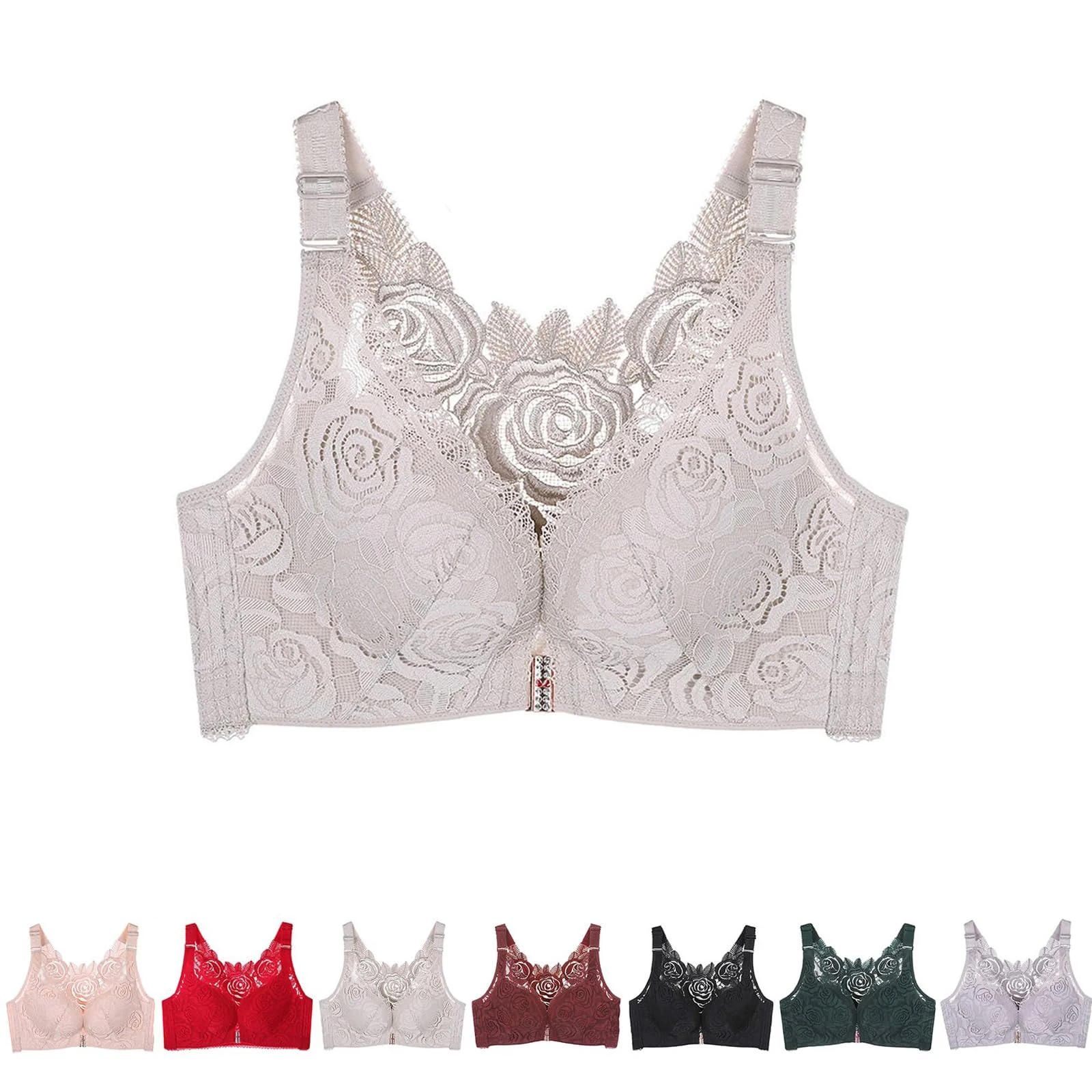 Floral Secrets Comfort Rose Bra,Seamless Front Closure Lace Butterfly Daily Bras,Women's Front Closure Bra (Tea Green,38/85C)