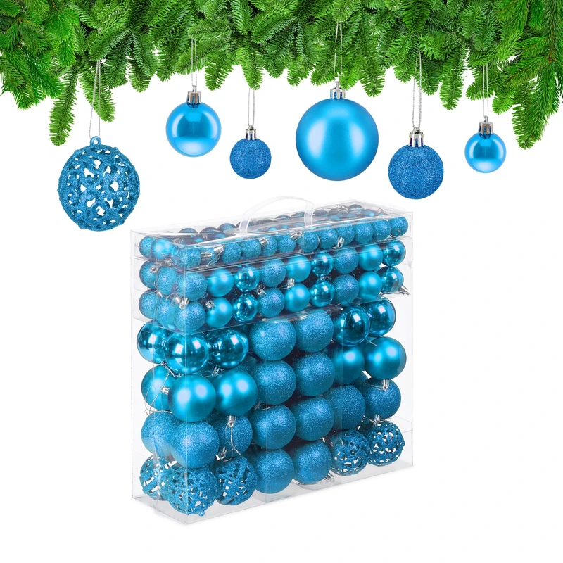 Relaxdays Christmas Baubles Set of 150, Glittering, Matt & Shiny Surfaces, Tree Ornaments, Plastic, ∅ 3, 4 & 6 cm, Grey