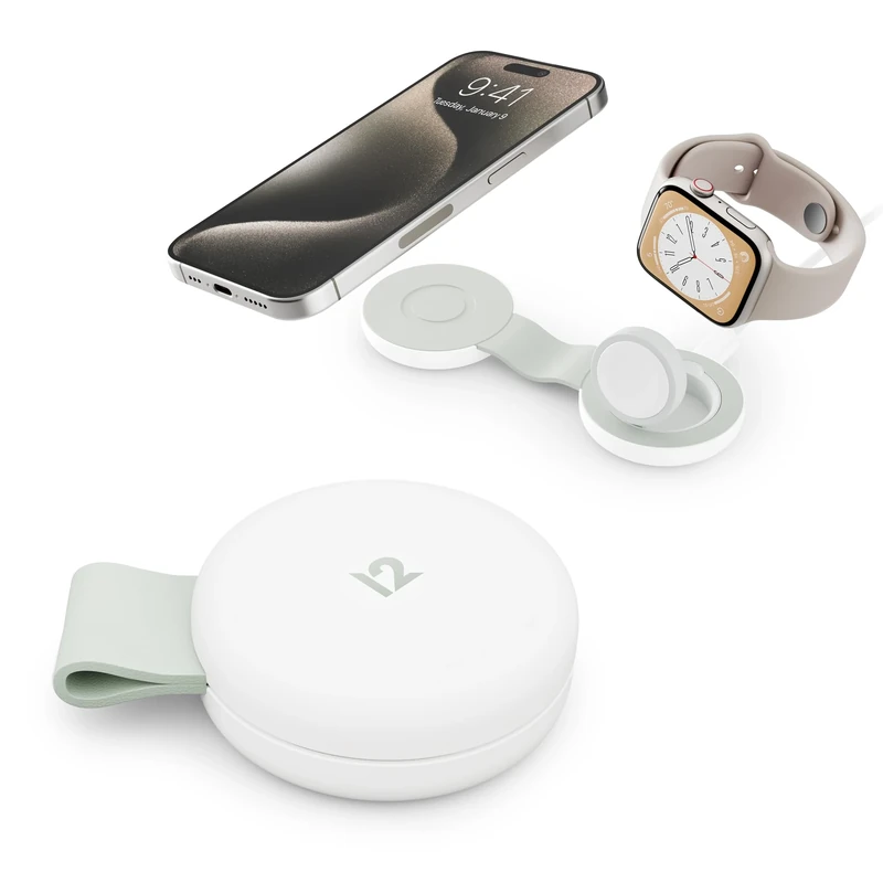 Twelve South Butterfly SE 2-in-1 Qi2 USB-C MagSafe Charging Station (Not Wireless) – Travel Charger for iPhone 15/14/13/12, Apple Watch, AirPods Pro – Portable Charging Stand for Apple Devices, White - Image 1
