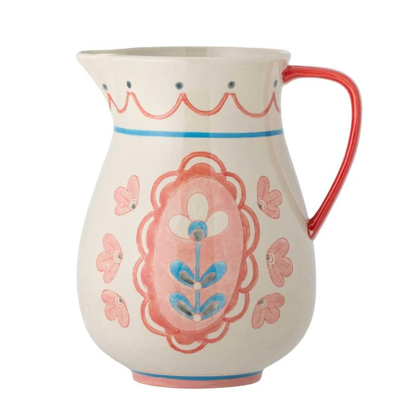 Bloomingville Odina Jug Natural with Pink Flowers 3.3 Litre Crockery Jug