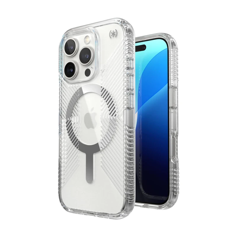 Speck Presidio Clear iPhone 16 Pro Case - Slim, Clear/Chrome MagSafe Compatible Phone Case with 13ft Drop Protection