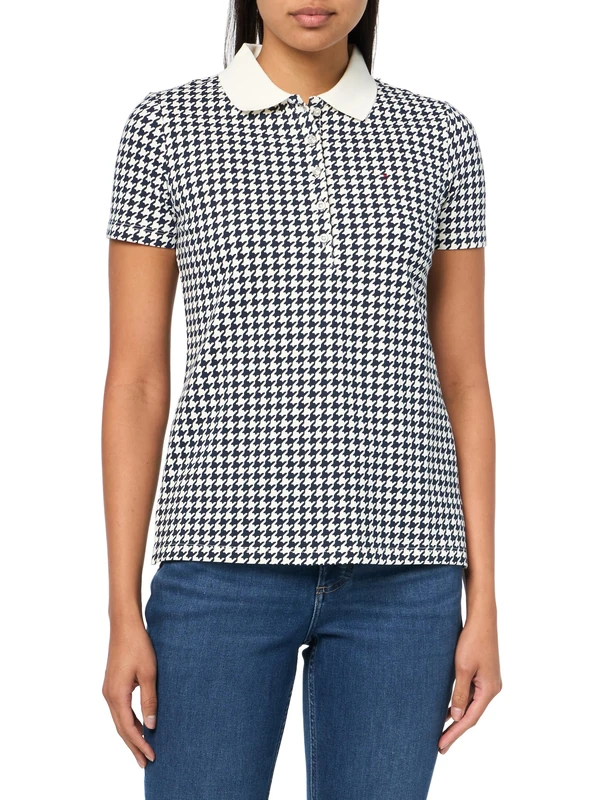 Tommy Hilfiger Women's Polo Tee, Ivory/Sky Capt, XXL - Image 1