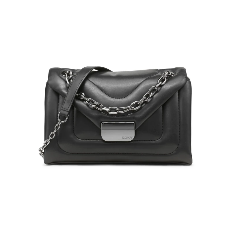DKNY Women's Kaya Flap Shoulder Bag, Black/Gunmetal, Black/Gunmetal, Small