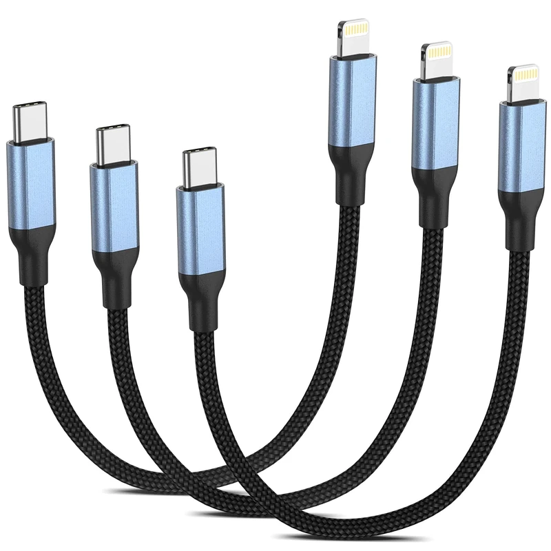 USB C to Lightning Cable 1FT, 3Pack [MFi Certified] Braided Short Type C to iPhone Cord Fast Charging C to Lightning Cable Compatible with Apple iPhone 14/13/12/11Pro/X/XR/8/7/6s/Plus/SE/iPad