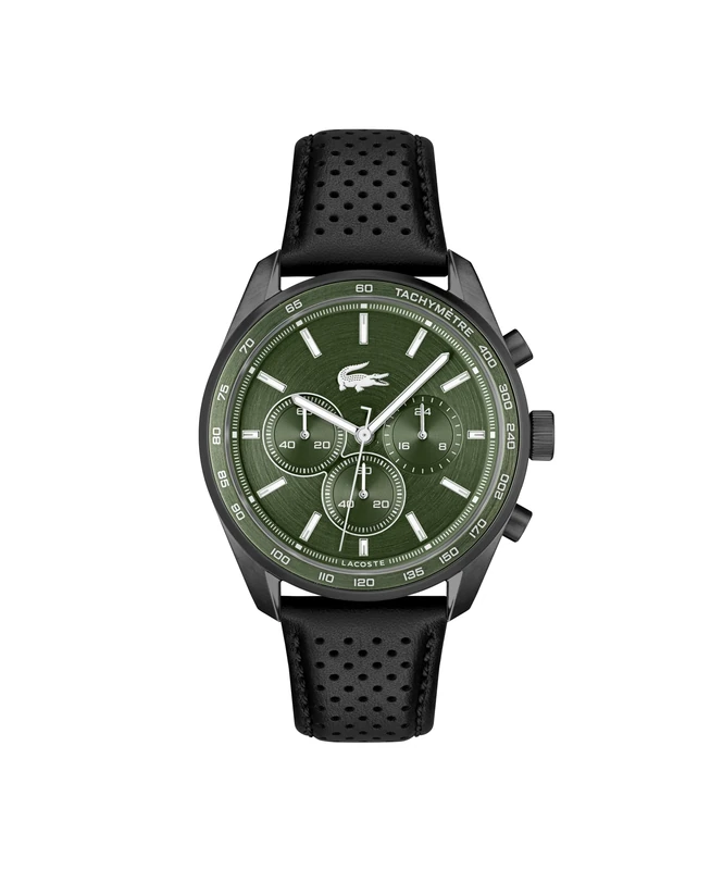 Lacoste Chronograph Quartz Watch for Men BOSTON Collection with Black Leather Strap - 2011345