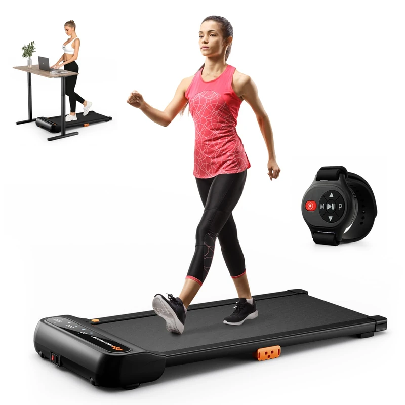 GYMAX Under Desk Treadmill for Home Office, Ultra Flat Slim Portable Walking Pad Treadmill with 12 Preset Programs, Watch-Like Remote Control and LED Touch Screen, Installation-Free Running Machine - Image 1