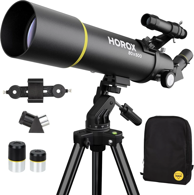 HOROX 80mm Aperture 500mm Refractor Telescope with Tripod & Backpack