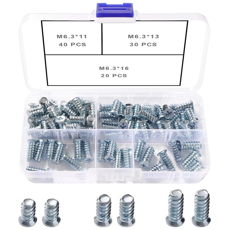 VooGenzek 90pcs M6.3 Euro Screw Kit - Head for Cabinets & Drawers