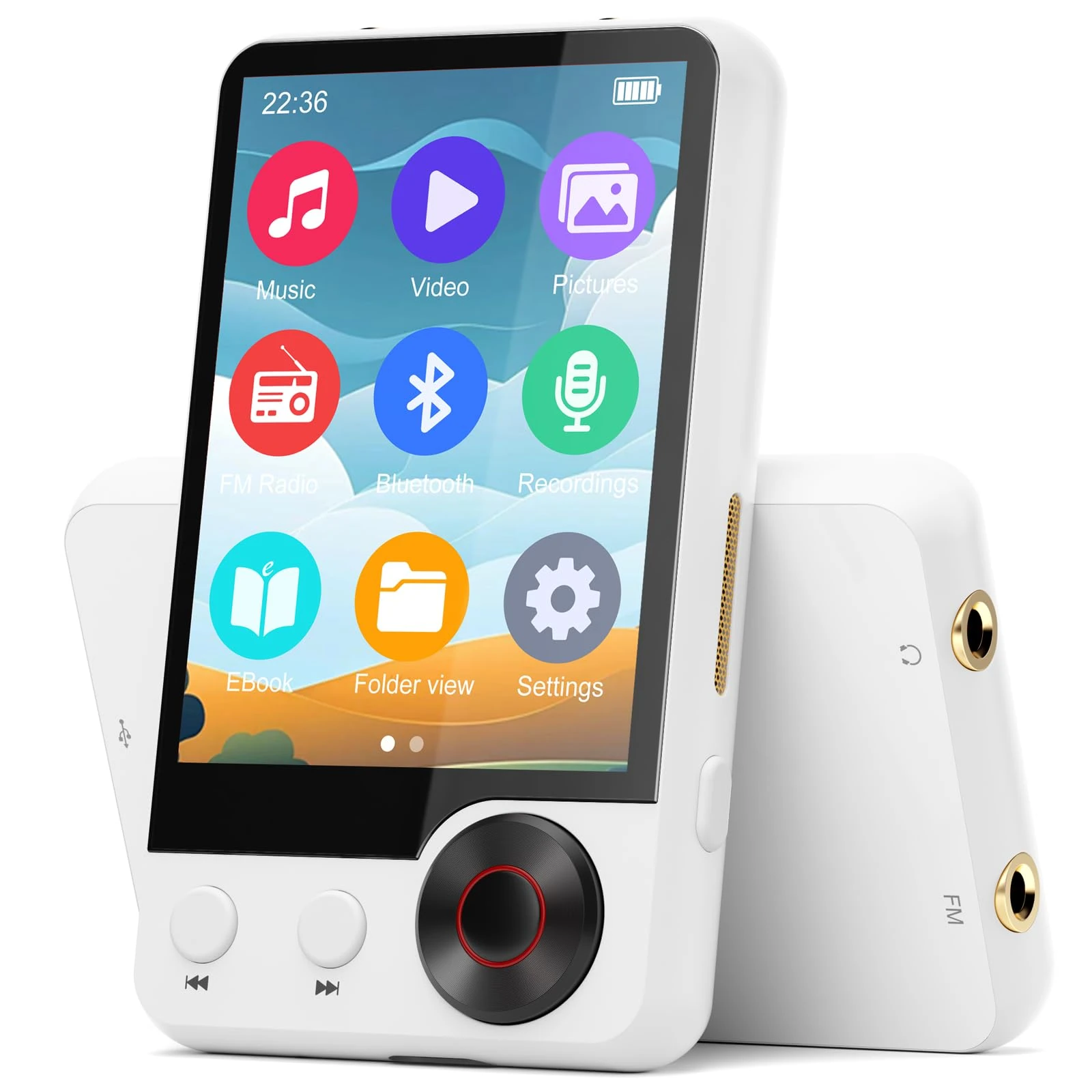 128GB MP3 Player with Upgrade Bluetooth 5.3, Portable High Fidelity Lossless Music Player, 2.4IN Full Touchscreen MP3 Player with Built-in HD Speaker, Dual Headphone Ports, FM Radio, Recording, E-Book