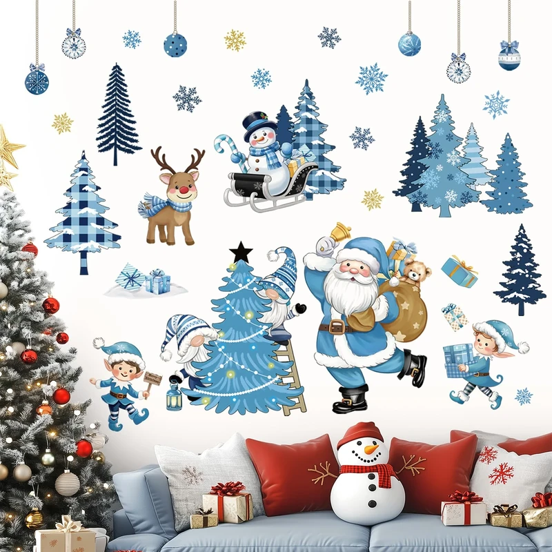 decalmile Blue Santa Claus Christmas Window Decals - 8 Sheet Set